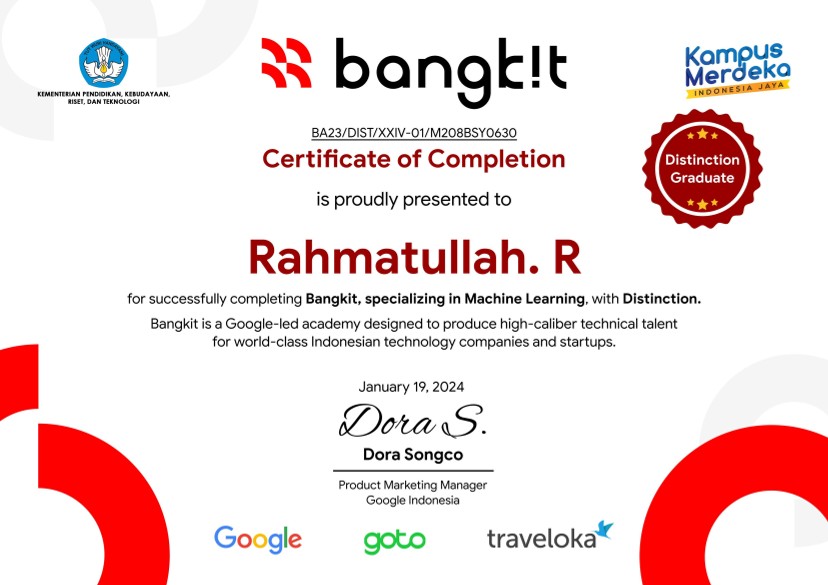 Bangkit Machine Learning Graduate with Distinction